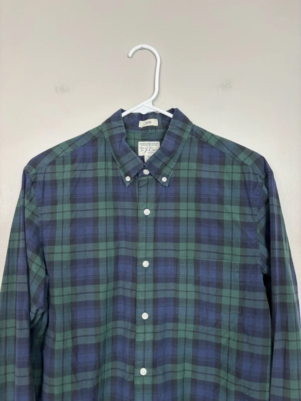 J Crew Shirt Mens Med Slim Secret Wash Organic Cotton Stretch Long Sleeve Plaid